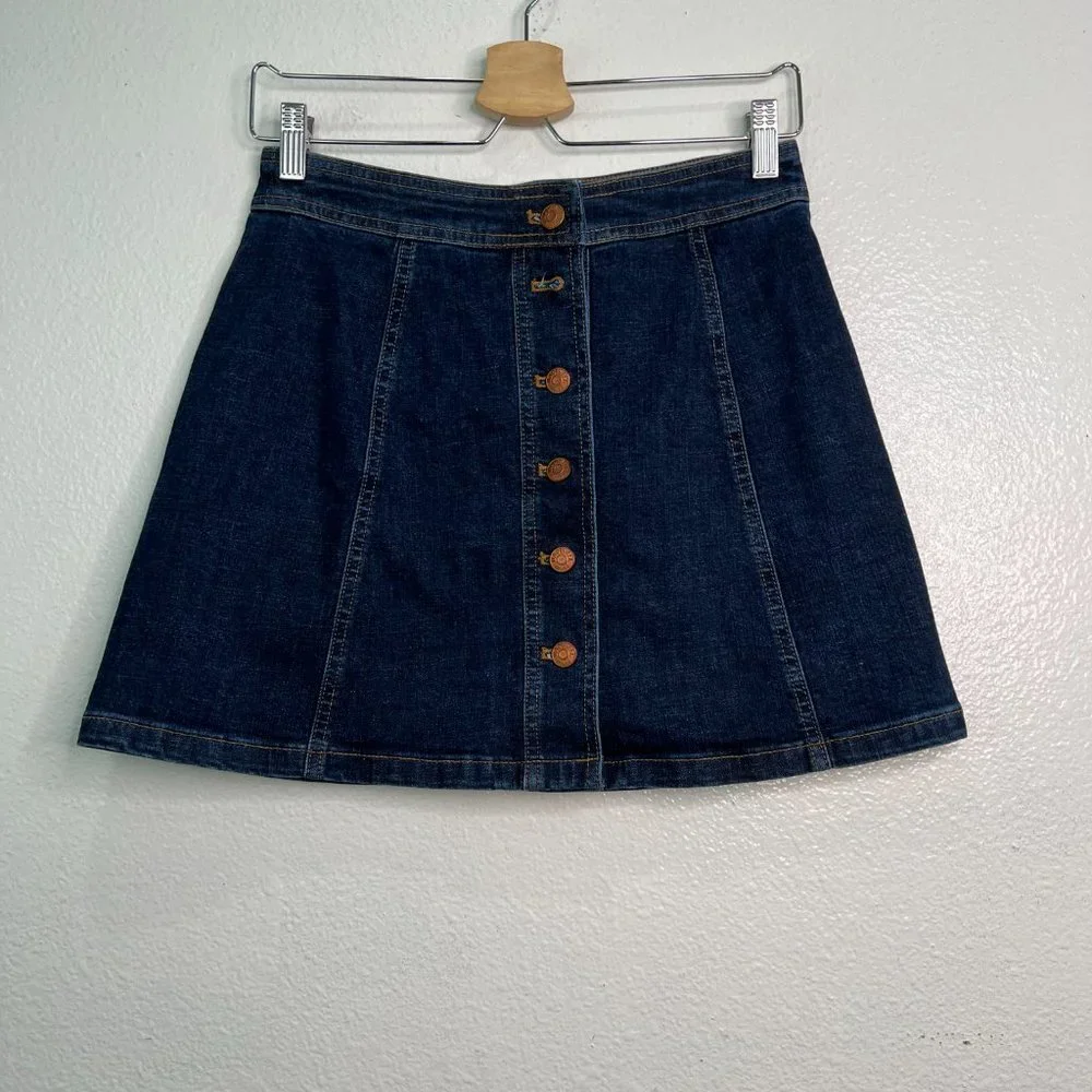 Madewell Denim Mini Skirt Button Front Dark Wash Size 2 - Picture 3 of 8